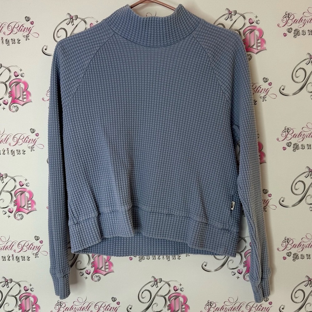 The North Face Light Blue Waffle Knit Sweater turtleneck pullover thermal